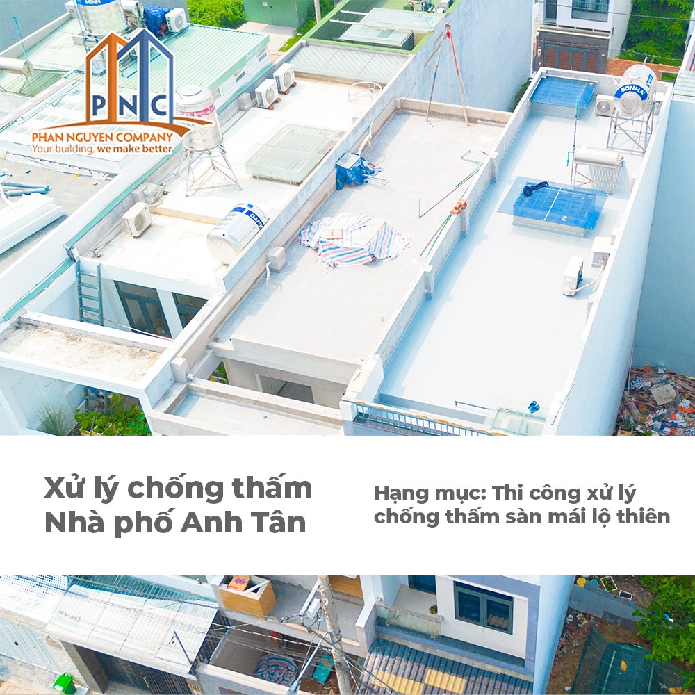 thi công xử lý chống thấm sàn mái lộ thiên nhà phố anh Tân
